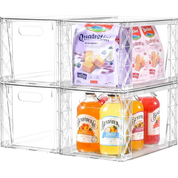 SUMMIT Plastic Drawers Storage, 4Pack Clear Stackable Storage Drawers, Acrylic Storage Bins with Drawers for Fridge Organizers, PlasticDrawers Stackable for Makeup Organizers Cosmetic Display, Large