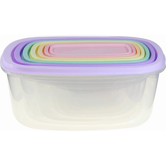 SUMMIT - Plastic Multicolor Salad Bowl Set,Microwave and Dishwasher Safe,Ideal for Baking, Prepping, Cooking and Serving Food (Set of 7) (Purple-Rectangle)