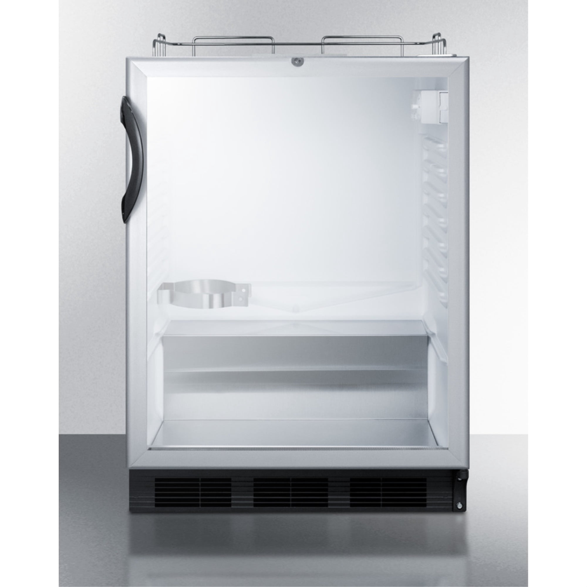 Built-in glass door kegerator for use under ADA compliant counters; no tap kit included