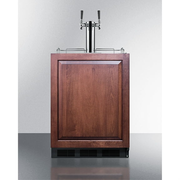 Built-in kegerator for use under ADA compliant counters with dual tap kit for two 1/6 kegs and panel-ready door
