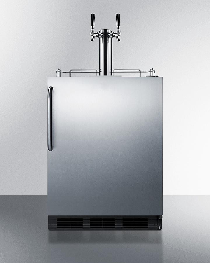 Built-in kegerator for use under ADA compliant counters with dual tap kit for two 1/6 kegs