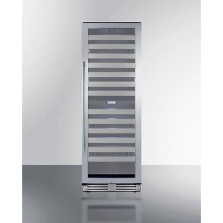 Commercially approved dual zone wine cellar for built-in or freestanding use with seamless stainless steel door and full-extension shelving