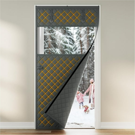 SUMMIT - Thermal Insulated Door Curtain Fits Door Size 36 x 80 Inch, Oxford Cloth Thicken Cotton Fiber, Curtain Size 39" x 82", Single Piece Screen Insulation Cover to Keep Warm, with Clear Windows