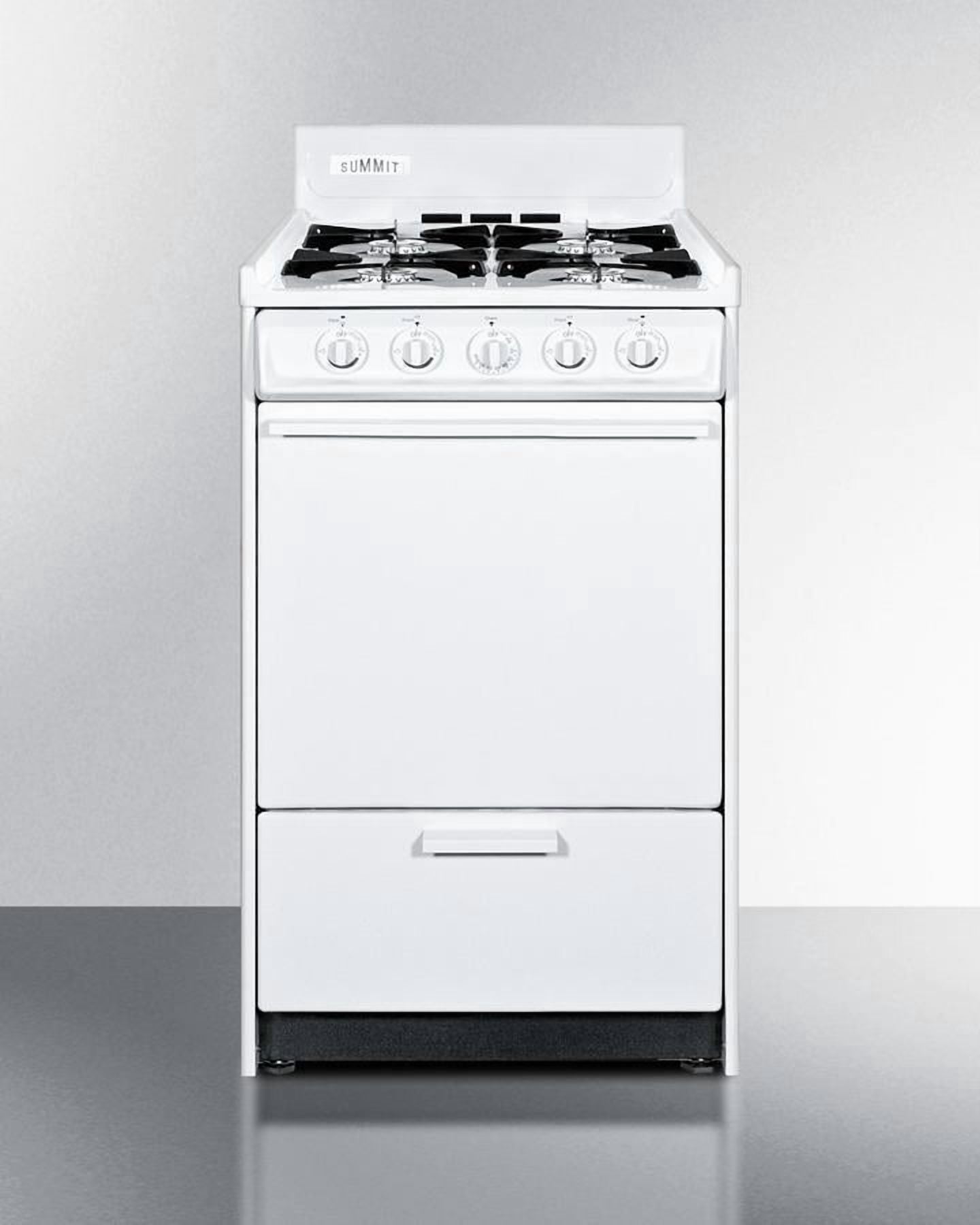 WNM1107 20 Freestanding Gas Range with 4 Open Burners  2.46 Cu. Ft. Capacity  Porcelain construction  Broiler Drawer  Recessed Oven Door  & Electronic Ignition  in White"