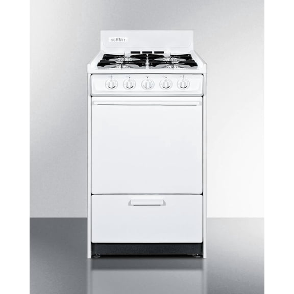 WNM1107 20 Freestanding Gas Range with 4 Open Burners 2.46 Cu. Ft. Capacity Porcelain construction Broiler Drawer Recessed Oven Door & Electronic Ignition in White"