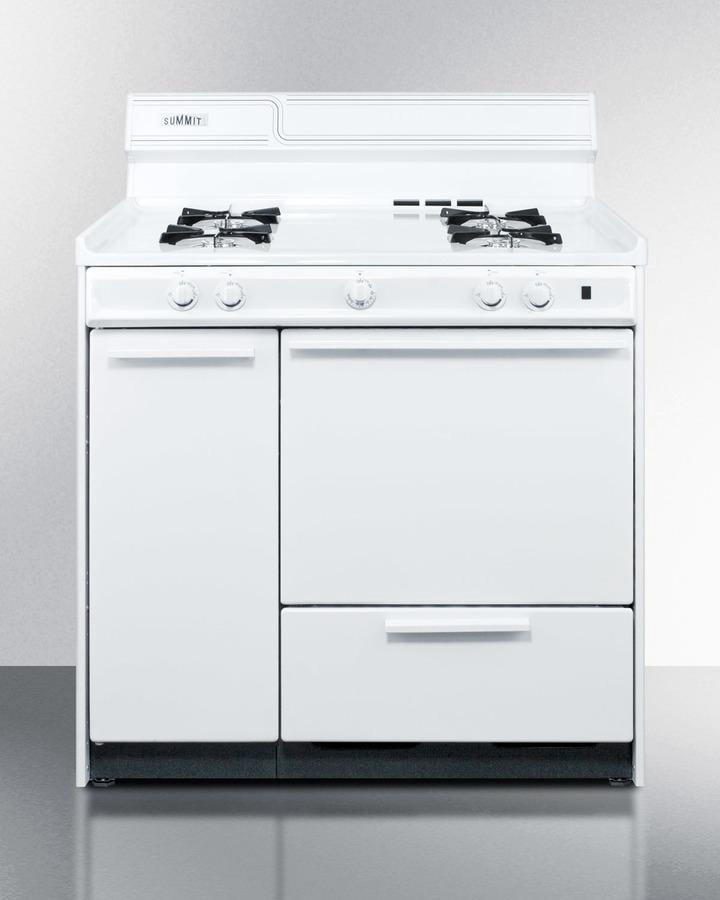WNM430P 36 Freestanding Gas Range with 4 Sealed Burners  2.9 Cu. Ft. Capacity  Manual Clean  Broiler Drawer  & Recessed Oven Door  in White (Image is not exact)"