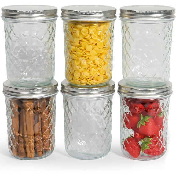 SUMMIT-Wide Mouth Mason Jars 16 oz with Airtight Lids,6 Pack Glass Canning Jar for Preserving,500ml Diamond Glass Jars with Lids for Jam,Fruits Salad,Food Storage,Pickling,Fermenting and Party Favors