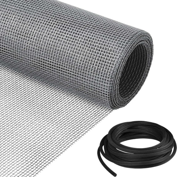 SUMMIT Window Screen Replacement Kit, 36"W × 90"L Durable Polyester Adjustable Screen Mesh with Retainer Spline (32ft) for DIY Project Window Screen Door Screen Replacement & Repair, Grey