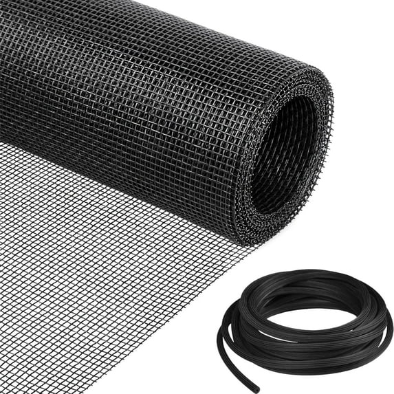 SUMMIT Window Screen Replacement Kit, 48"W × 99"L Durable Polyester Adjustable Screen Mesh with Retainer Spline (32ft) for DIY Project Window Screen Door Screen Replacement & Repair, Black