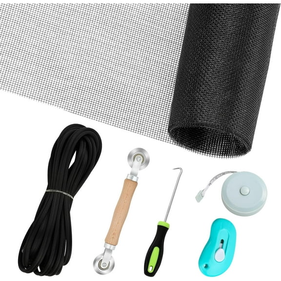 SUMMIT Windows Screen Replacement and Screen Door Repair Kit, 6Pcs Window Screen Fiberglass Mesh Kit - Window Screen & Screen Door Mesh & Screen Porch Repair Kit (Black, 48" x 118")