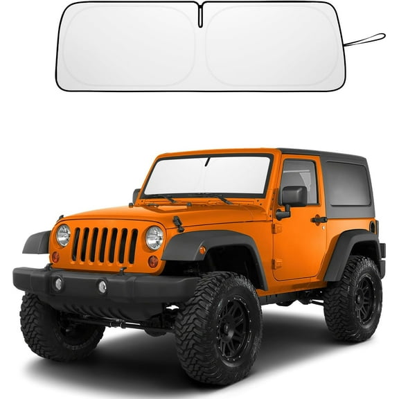 SUMMIT Windshield Sun Shade for 2007-2018 Jeep Wrangler JK 2/4 Door 310T Polyester Fully Covered Foldable Front Window Shade, Blocks UV Rays and Heat, Keep Interior Cool, Outdoor Camping