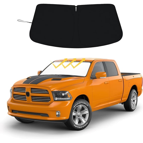 SUMMIT Windshield Sun Shade for 2009-2018 Dodge RAM 1500 Foldable Front Window Shade 310T Thickened Protect from Sun Rays & Heat Damage Fully Covered to Keep Cool