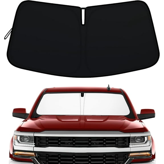 SUMMIT Windshield Sun Shade Foldable for 2014-2018 Chevy Silverado/GMC Sierra 1500 2500HD 3500HD Fully Covered Front Window Shade Sun Visor, Blocks UV Rays and Heat, Keep Cool and Protect Interior