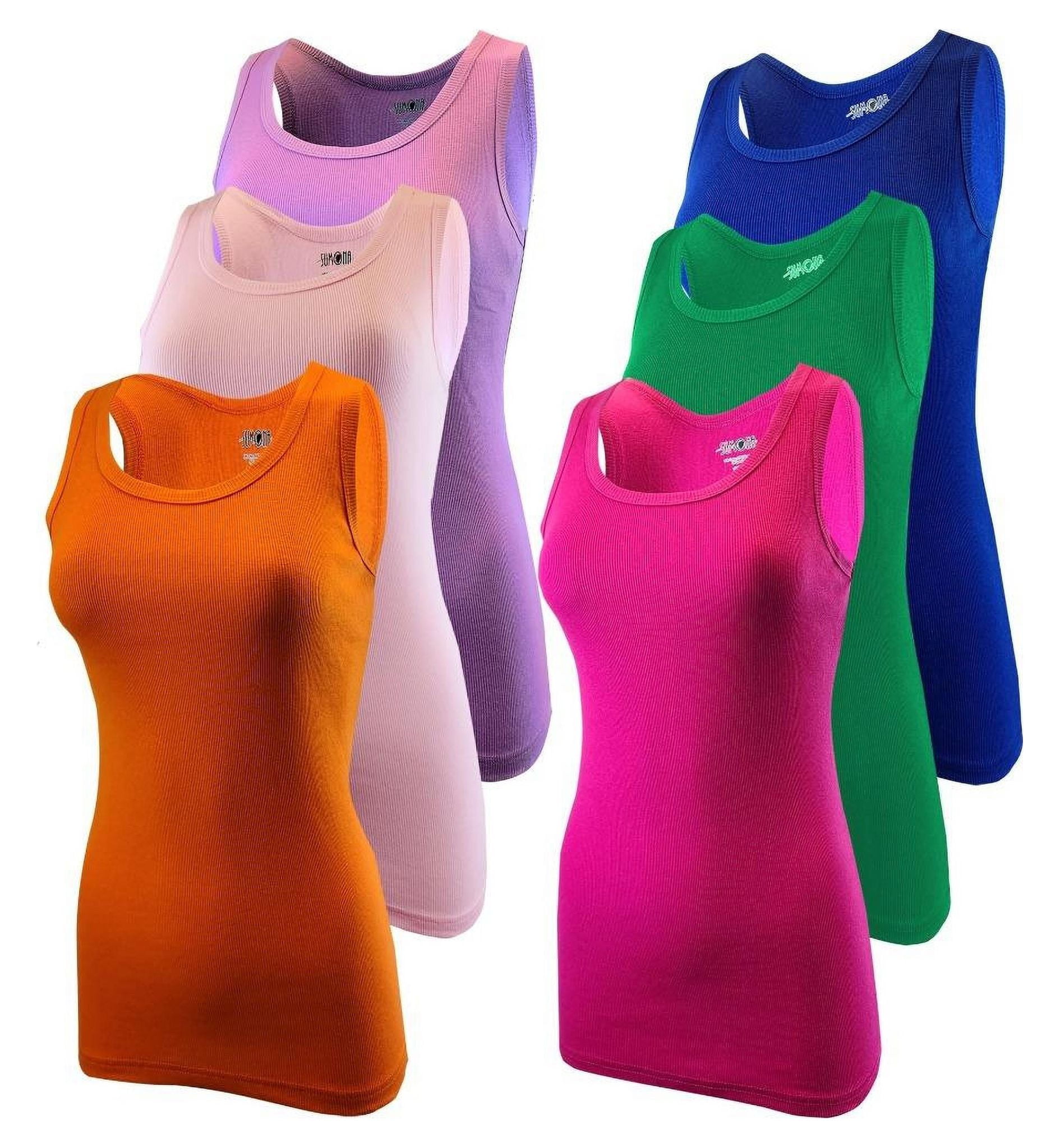 SUMONA 6 Pack Women Tank Tops Colorful Ribbed Rib AShirts Basic