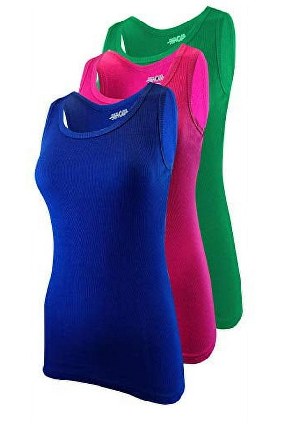 Women Fuchsia/Green/Royal Blue Tank Tops Ribbed Cotton A-Shirts Basic Sleeveless Tanks Top