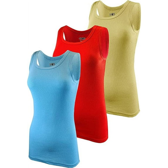 SUMONA Women Light Blue/Yellow/Red Cotton Ribbed A-Shirts Basic Sleeveless Tanks Top