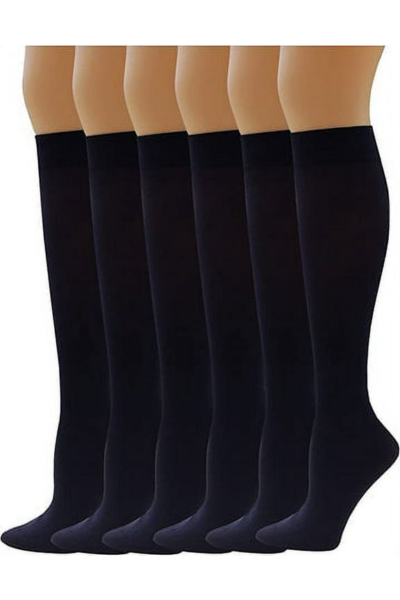 Women Queen Opaque Stretchy Spandex Knee High Trouser Socks (6 Pairs)