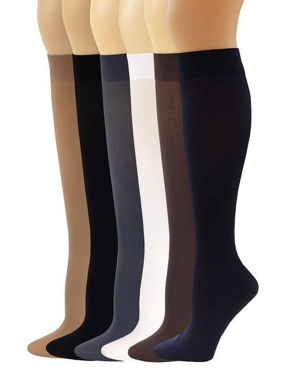 Women Queen Opaque Stretchy Spandex Knee High Trouser Socks (6 Pairs)