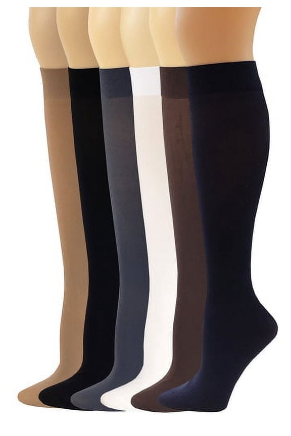 Women Queen Opaque Stretchy Spandex Knee High Trouser Socks (6 Pairs)