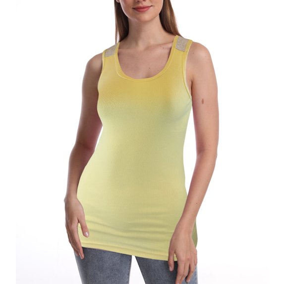SUMONA Women Round Neck Accent Grey Two Tone Casual Basic Ribbed Tank Top