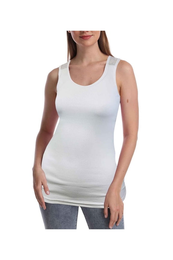 Women Round Neck Accent Grey Two Tone Casual Basic Ribbed Tank Top