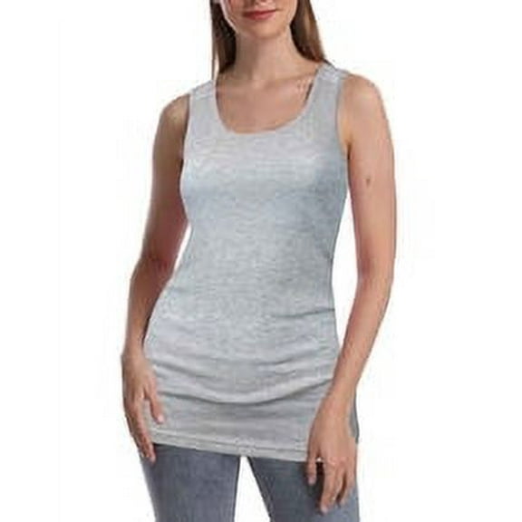 SUMONA Women Round Neck Accent White Two Tone Casual Basic Ribbed Tank Top