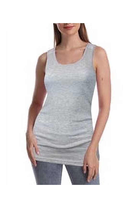 Women Round Neck Accent White Two Tone Casual Basic Ribbed Tank Top