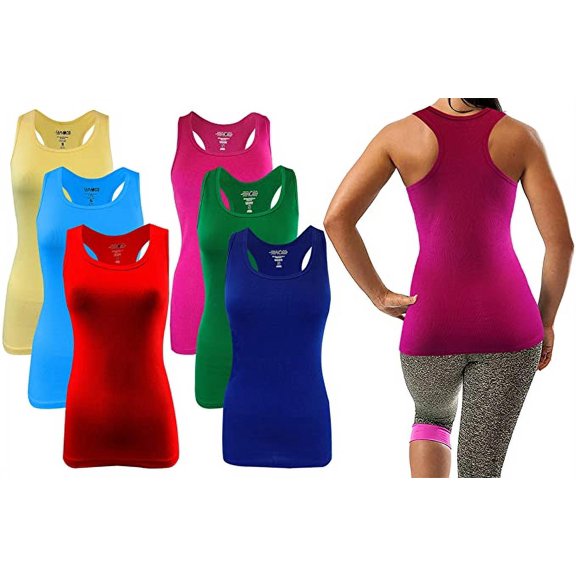SUMONA Women Tank Tops Bright Color Racerback Ribbed Rib A-Shirts Basic Sleeveless ( 6 pack )