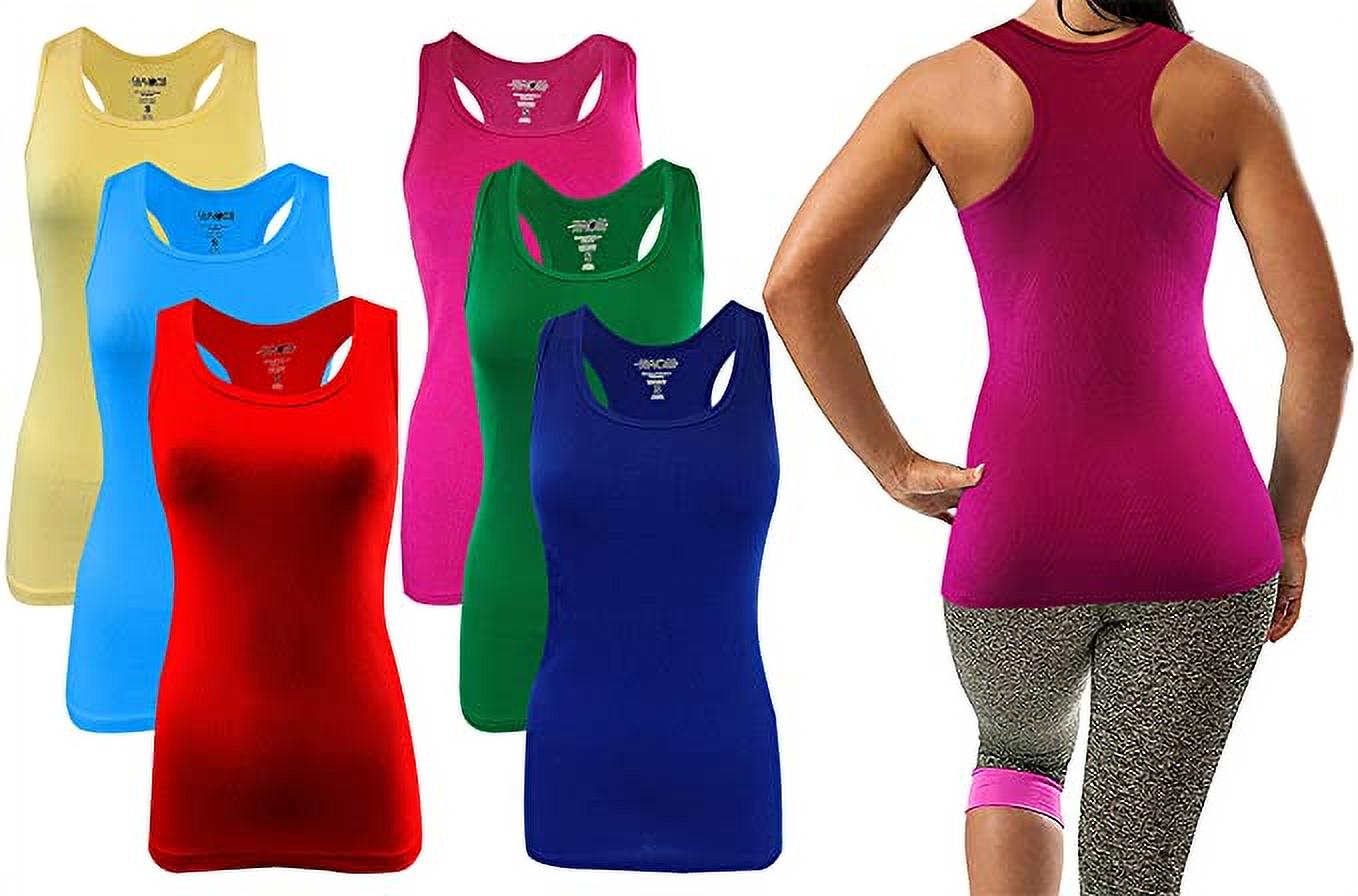 SUMONA Women Tank Tops Bright Color Racerback Ribbed Rib A-Shirts Basic Sleeveless ( 6 pack ) - image 1 of 3