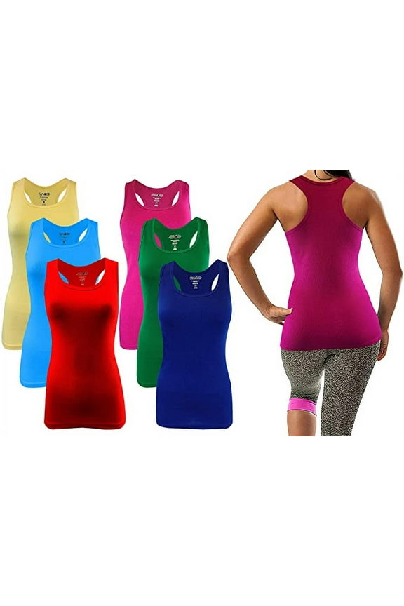 Women Tank Tops Bright Color Racerback Ribbed Rib A-Shirts Basic Sleeveless ( 6 pack )