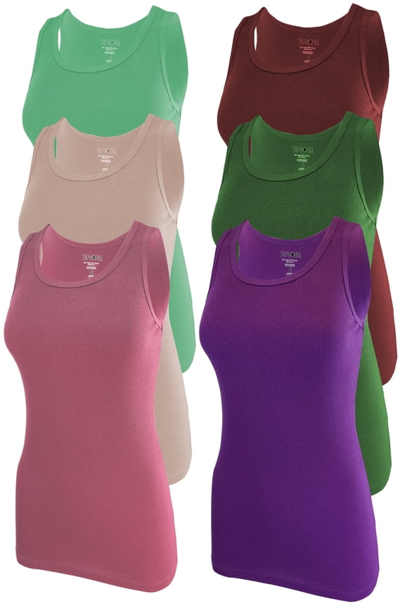 Women Tank Tops Colorful Ribbed Rib A-Shirts Basic Sleeveless Tank