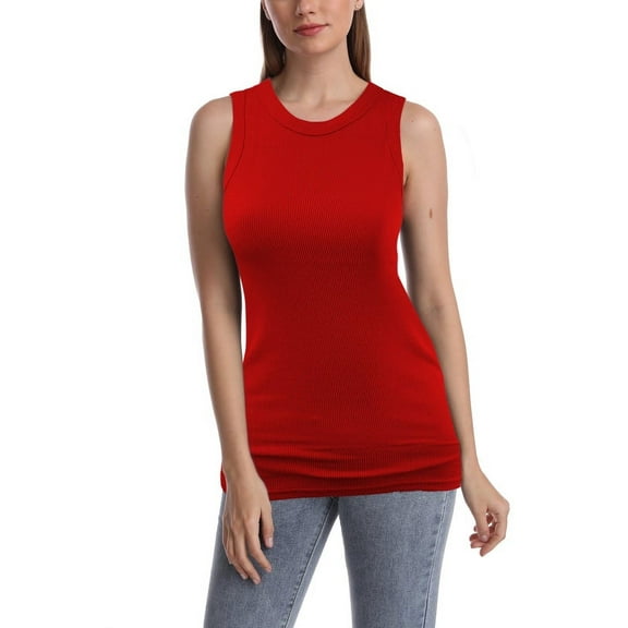 SUMONA Women Tank Tops Round Neck Sleeveless Basic Ribbed Summer Cami Top Casual Shirt