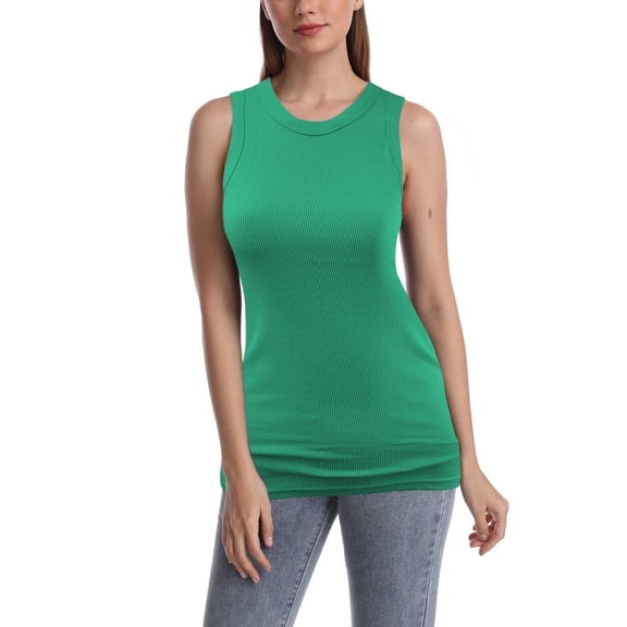 SUMONA Women Tank Tops Round Neck Sleeveless Basic Ribbed Summer Cami Top Casual Shirt