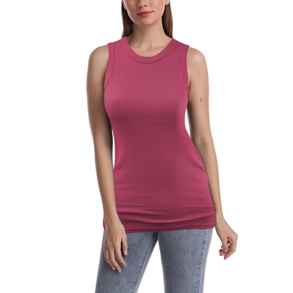 SUMONA Women Tank Tops Round Neck Sleeveless Basic Ribbed Summer Cami Top Casual Shirt