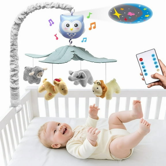 SUMWE Baby Crib Mobile with Music and Lights for Boys Musical Mobile Animals for Crib Bassinet Girls Toys Hanging Portable Safari Nursery Decor Blue