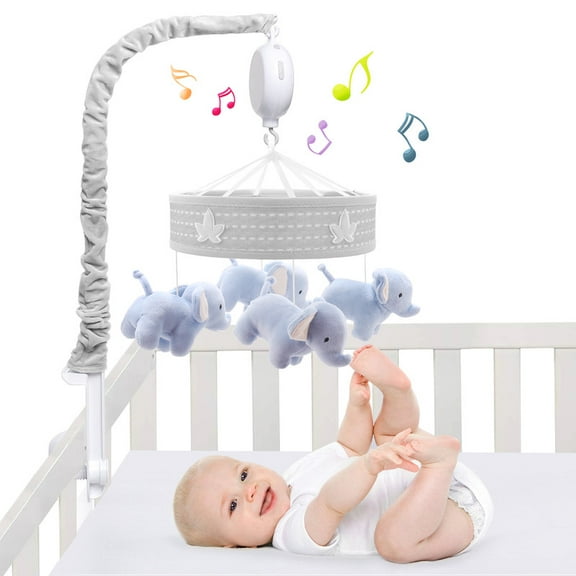 SUMWE Baby Mobile for Crib Nursery Musical Mobiles for Girls Toys for Baby Crib Carousel Mobile Boy Mobile for Pack and Play Elephant Parade Crib Decoration Clip on Mobile for Bassinet