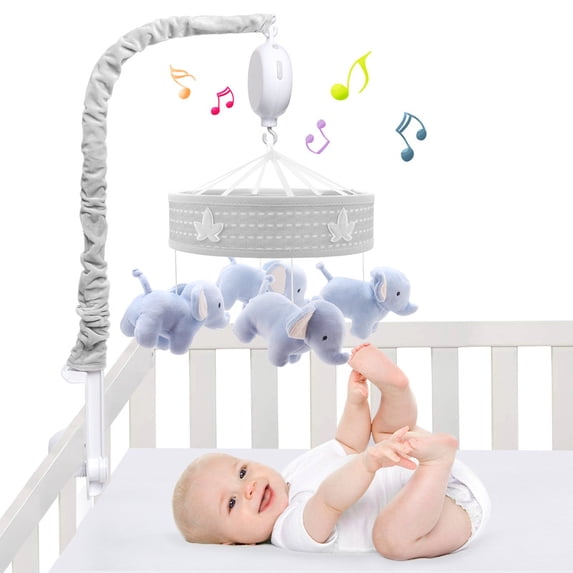 SUMWE Baby Mobile for Crib Nursery Musical Mobiles for Girls Toys for Baby Crib Carousel Mobile Boy Mobile for Pack and Play Elephant Parade Crib Decoration Clip on Mobile for Bassinet