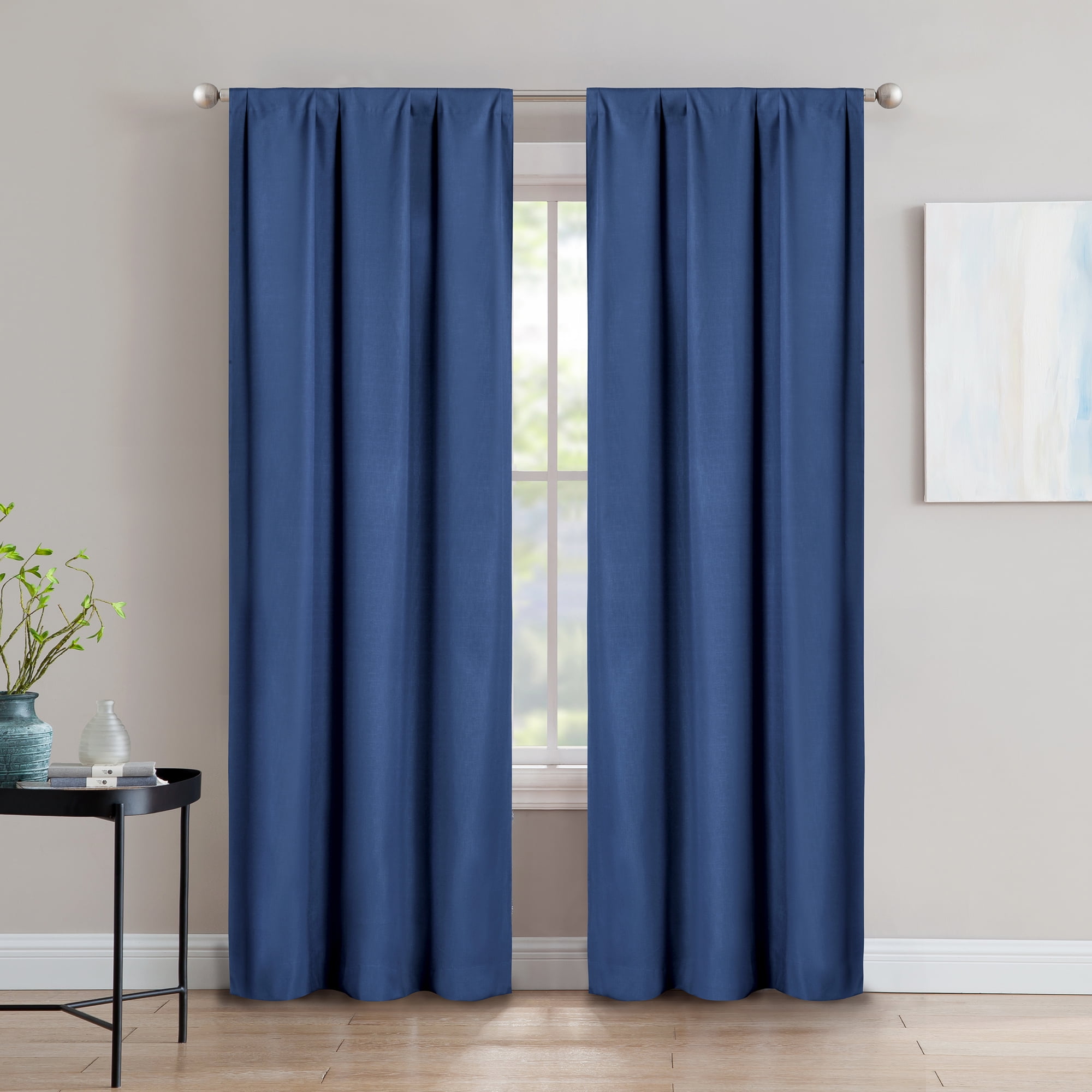 SUN+BLK Thermal Back Blackout Curtain Panel Pair with Rod Pocket, Denim ...