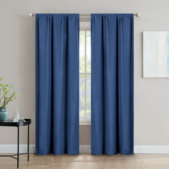 SUN+BLK Thermal Back Blackout Indoor Curtain Panel Pair with Rod Pocket, Denim, 42" x 84"