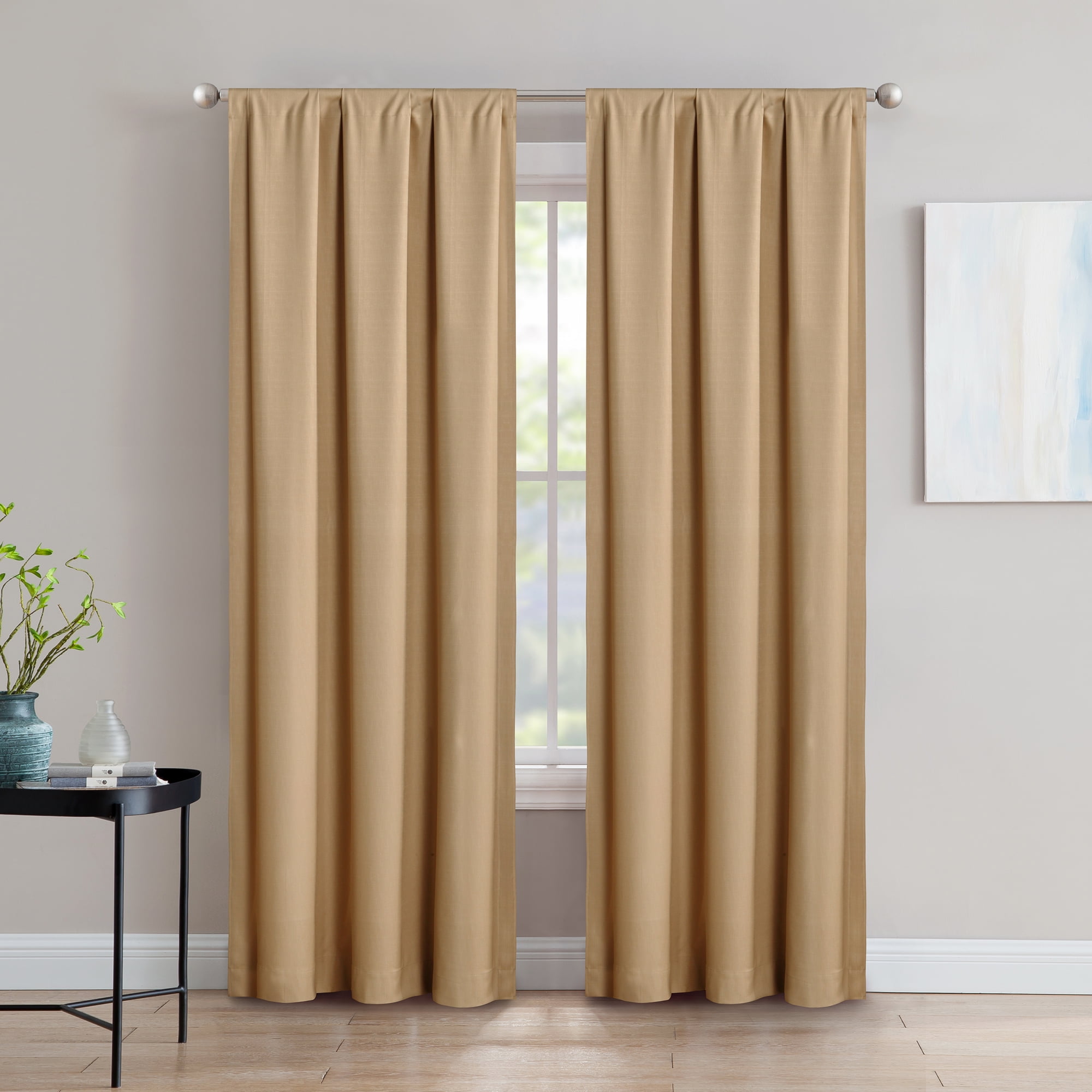 SUN+BLK Thermal Back Blackout Curtain Panel Pair with Rod Pocket, Honey, 42"x84"