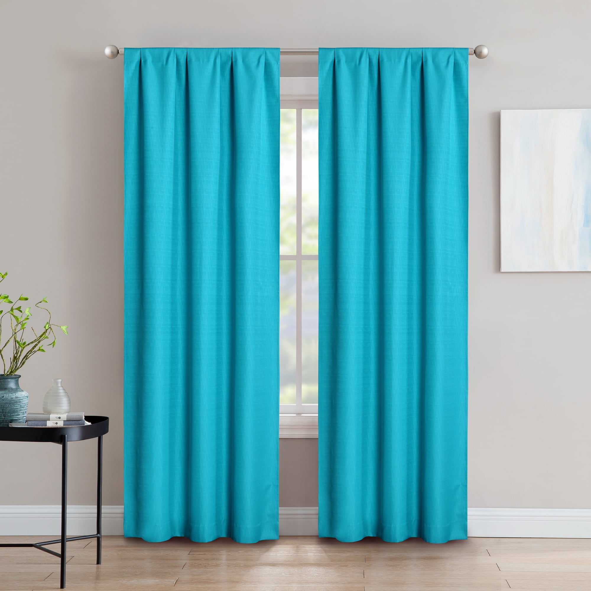 SUN+BLK Thermal Back Blackout Curtain Panel Pair with Rod Pocket, Turquoise, 42"x84"