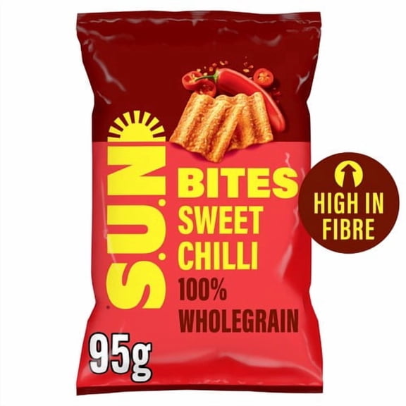 SUN Bites Sweet Chilli Sharing Bag Crisps 95g, British Import (Pack of 6)
