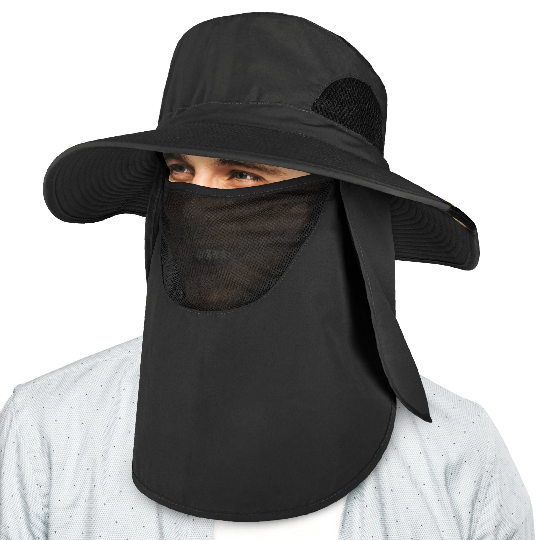 Men Women Fishing Bucket Hat Neck Flap Face Protector Mask Wide
