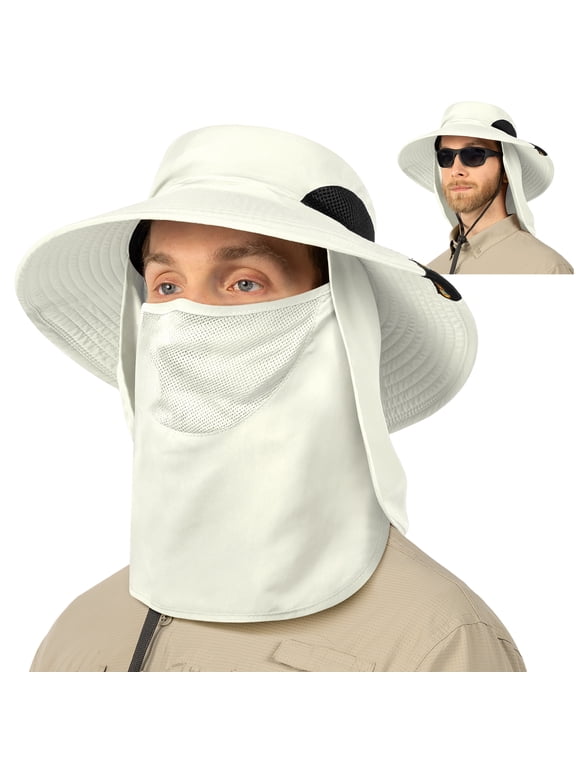 Fishing Hat for Men Outdoor UV Sun Protection Wide Brim Sun Hat with Neck Flap Face Cover - Outdoor Hiking Safari UPF50+ Boonie Bucket Hat (Khaki)