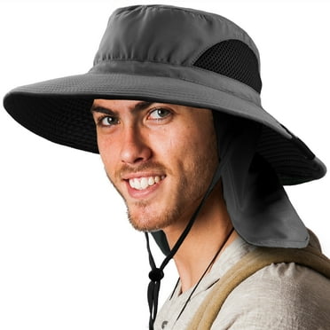 SUN CUBE Fishing Hat Sun Hat for Men, Women, Hiking Sun Hat with Neck Flap, Wide Brim, Chin Strap, Safari Summer Bucket Boonie Hat, UPF 50  Outdoor Protection, Packable Breathable Mesh (Gray)