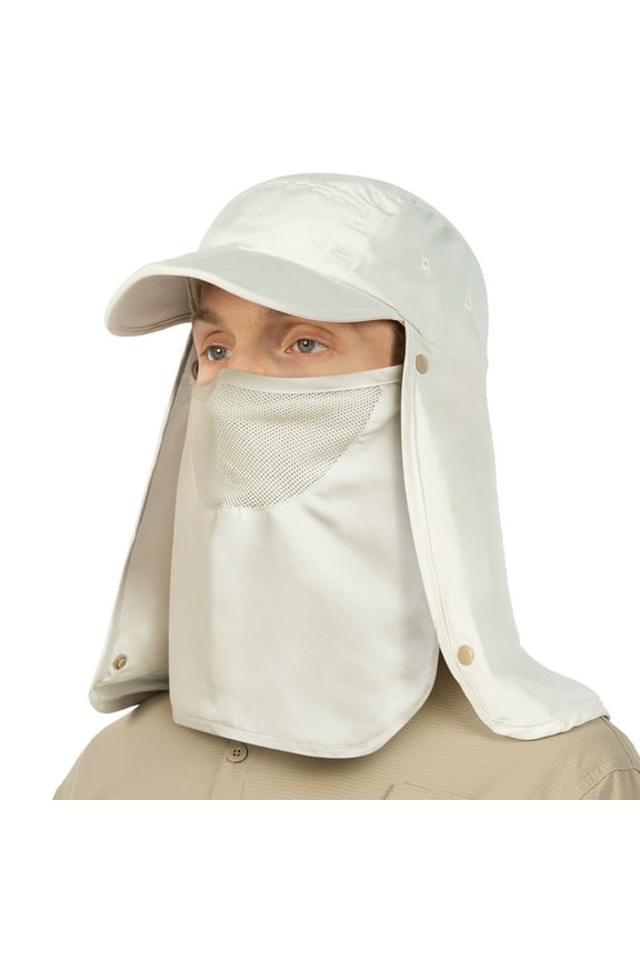 Fishing Sun Hat with Neck Flap for Men Women UPF 50+ UV Protection Head Cover, Outdoor Bush Bucket Cap with Face Covering for Hiking Running Mowing Farming, Cream
