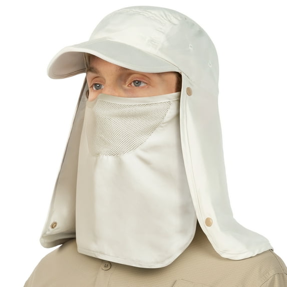 SUN CUBE Fishing Sun Hat with Neck Flap for Men Women UPF 50+ UV Protection Head Cover, Outdoor Bush Bucket Cap with Face Covering for Hiking Running Mowing Farming, Cream