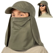 SUN CUBE Fishing Sun Hat with Neck Flap for Men Women UPF 50+ UV Protection Head Cover, Outdoor Bush Bucket Cap with Face Covering for Hiking Running Mowing Farming, Olive