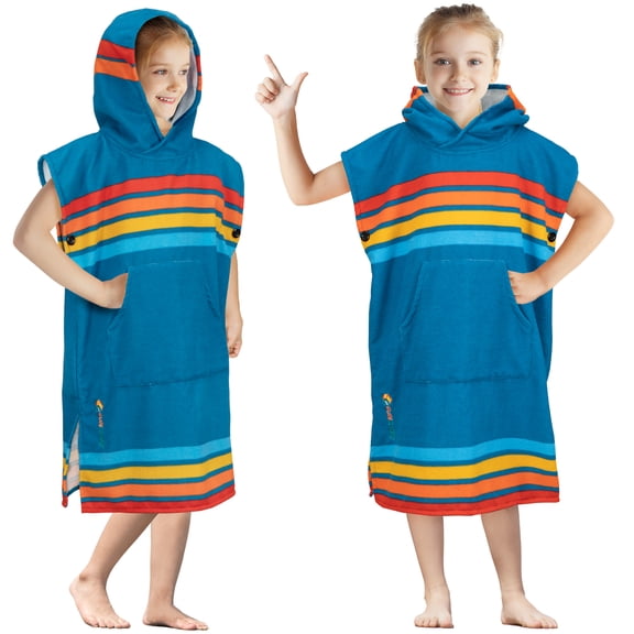 SUN CUBE Kids Changing Robe Surf Poncho, Kids Beach Towels, Hooded Towel For Teens Bath Pool, Microfiber Quick Dry Wearable Towel Poncho with Hood, Swim Towel for Girls 8-12 Years,  Sunset Blue