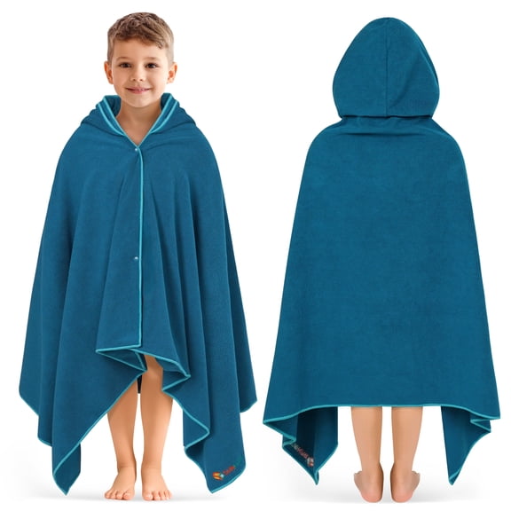SUN CUBE Kids Hooded Towel Wrap, Quick Dry Beach Surf Poncho, Sea Blue